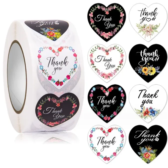 Étiquette bon marché autocollant sourire coloré auto-adhésif sceau rond floral merci personnalisé pour la fête de mariage