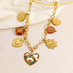 Collar con Colgante de Corazón Estilo Europeo Americano, Chapado en Oro de 18k, con Esmalte Colorido, Joyería para Fiestas - Product Image 3