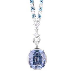 Trendy Jewelry Bright Finish Eco-friendly <b>Copper</b> 20*23mm Dried Rose Design Blue Purple Cubic Zirconia Pendant Necklace for Women - Product Image 1