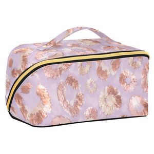 Floral Microfiber Cosmetic Bag Large Capacity <b>Makeup</b> Organizer Zipper Toiletry <b>Case</b> with Soft Handle for Travel - Product Image 1