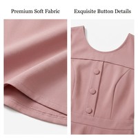 Robe midi élégante et discrète rose poudré sur mesure, col rond, détails boutonnés, manches courtes, taille haute, coupe trapèze, jupe évasée, OEM ODM