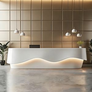 CR009 Wavy Curved Effect Curved Cashier Desk for Restaurant <b>Bar</b> Counter Coffee Shop Gym Reception Area Dental Office - Product Image 1