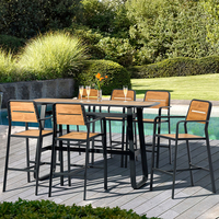 Table à manger haute moderne gris anthracite 203*60*110 cm avec plateau en plastique imitation bois durable, résistant aux UV et imperméable pour hôtel, parc, cour