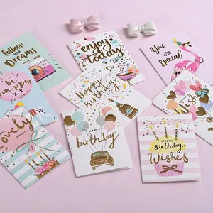 Tarjetas de deseos de cumpleaños DIY, tarjetas creativas de papel de cumpleaños de colores caramelo, papel de felicitación con estampado de lámina dorada brillante