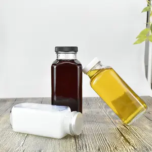 Grosir Pemasok Botol Kaca Kosong Persegi 250Ml 350Ml 500Ml Jar Penyimpanan Dapur Susu/Jus/Teh/Minuman Botol Kaca dengan Tutup - Product Image 2