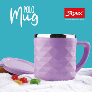 ANAX POLO MUG Tasse en acier inoxydable à motif diamant avec couvercle 200 ml Tasse à thé et à café pour le bureau et la maison - Product Image 1