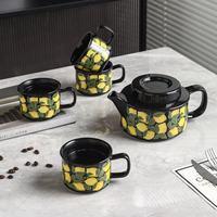 Bouilloire en céramique de style médiéval haut de gamme avec motif citron, ensemble tasse et couvercle, style chinois