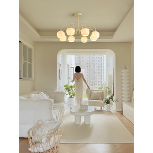 Lustre LED crème style français, hauteur réglable, lumière douce pour les yeux, idéal salon et chambre, suspension style pastoral - Product Image 4