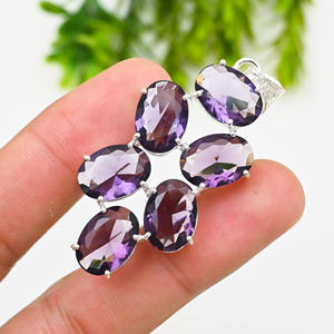 Colgante Chapado en plata de ley hecho a mano con piedras preciosas de amatista de diseñador, joyería de moda para bodas y otras ocasiones especiales - Product Image 2