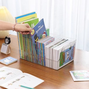 Transparent Acrylic Book <b>Storage</b> <b>Box</b> Rectangle Desktop Organizer For <b>Kids</b> And Teens Solid Color Standing Type - Product Image 2
