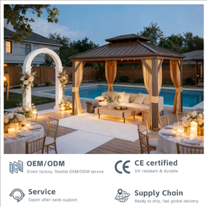 Gazebo Eléctrico <span class=keywords><strong>de</strong></span> Aluminio con Techo Doble, Pabellón <span class=keywords><strong>de</strong></span> Descanso para Exteriores con Cortinas, Refugio Resistente para Patio, Villa, Resort o Balcón - Product Image 5