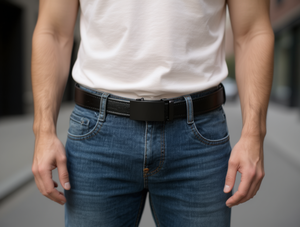 Cintura da uomo con fibbia automatica 4x125 cm, stile casual nero, materiale acrilico pressofuso - Product Image 2