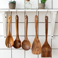 Offre Spéciale : Ensemble d'ustensiles de cuisine en bois de teck résistant à la chaleur – Louche, Spatule, Cuillères de cuisson et Gadgets