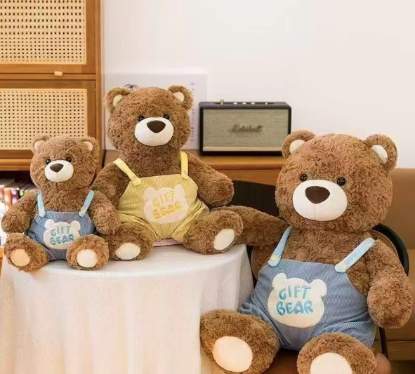 Super Soft Plush Teddy Bear in Overalls Sitting Pose Grabber Doll with PP Cotton Filling 31cm-50cm Unisex for Ages 14+