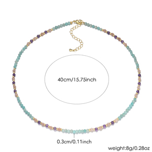 Collana impilabile da donna in stile bohémien con perle sfaccettate rotonde da 3 mm in pietra naturale brasiliana, amazzonite, tormalina rosa e peridoto, per uso quotidiano - Product Image 6