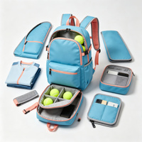Sac à dos de tennis junior bleu corail, sac de raquette avec poche doublée pour balles, poche latérale, sangle de poitrine pour enfants et débutants