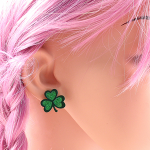 • Orecchini a trifoglio più venduti all'ingrosso stampa UV Glitter verde orecchini carini orecchini acrilici - Product Image 6