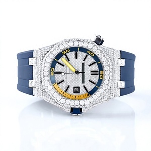 Luxury Men's <b>Diamond</b> <b>Watch</b> Analog Quartz Stainless Steel Alloy Blue Silicone Band 41mm Square Case Sapphire Crystal Dial - Product Image 1