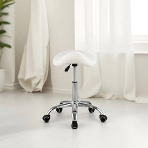 Silla giratoria Dongpin Beauty Saddle blanca, ajustable en altura, para peluqueros y esteticistas - Product Image 1