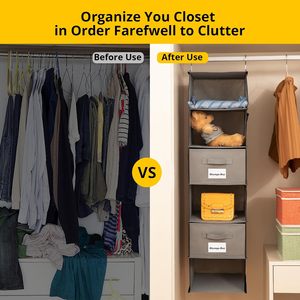 1 Pack 6 Shelf Hanging Closet Organizer With Drawers And Side Pockets For Clothes <b>Shoes</b> Bedroom <b>Storage</b> Fabric Non Woven - Product Image 5