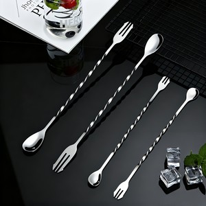 Cuchara espiral de acero inoxidable 304 para viajes internacionales, agitador de café y hielo de doble propósito, cuchara con extremo tipo tenedor - Product Image 2