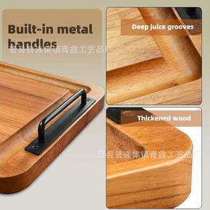 Qingxin Wooden Serving <b>Tray</b> Rectangular With Handles For <b>BBQ</b> Steak Pizza Party Food Display - Product Image 4