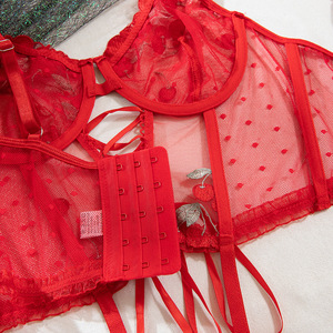 Completo Set <span class=keywords><strong>Intimo</strong></span> Donna Ricamato a Fiori Rossi 2026 - Lusso Leggero e Confortevole, Due Pezzi Sottili con Spalline Sottili - Product Image 4