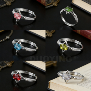 DUOYING 천연 보석 조절 가능한 반지 구리 도금 실버 레트로 라운드 반지 남성 여성을위한 - Product Image 2
