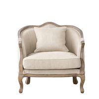 Fauteuil en lin moderne français rembourré avec un design en bois de style mariage pour événements élégants, utilisation en villa et dans les parcs