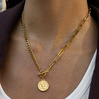 Collier J&D en acier inoxydable plaqué or 18 carats, pendentif moderne classique en forme de pièce de monnaie, boucle OT