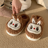 XIXITIAO Nouvelles pantoufles d'intérieur moelleuses pour adulte, chaudes, douces, respirantes, antidérapantes, semelle EVA, fourrure peluche, motif dessin animé Labubu, tendance, prêtes à l'emploi
