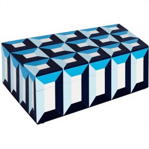 Top Trending Modern Rectangular Cardboard Storage Box with Geometric Blue Pattern for Living Room Organization - Product Image 1