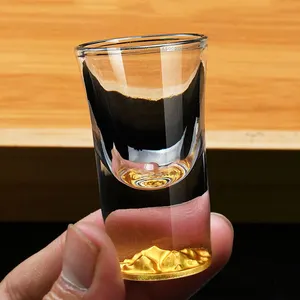 Wholesale cheap custom logo Creative Gold Foil Bottom Liquor Glass barware mini Glass gold rim Shot Glass for Tequila vodka