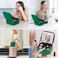 Miroir LED CF 3 couleurs avec variateur tactile, compartiments matelassés réglables DIY, étanche, grande capacité, trousse de maquillage de voyage rechargeable