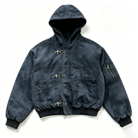 Blouson utilitaire vintage pour homme en tissu peigné délavé, avec fermeture à boucle métallique, coupe bomber, ourlet à cordon de serrage, coupe-vent, style streetwear automne