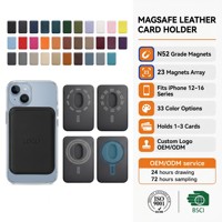 Dompet Kartu Kredit Magnetik Kulit Sintetis N52 23 Magnet untuk iPhone 16/15 Pro Max, Tempat Kartu Pria Wanita