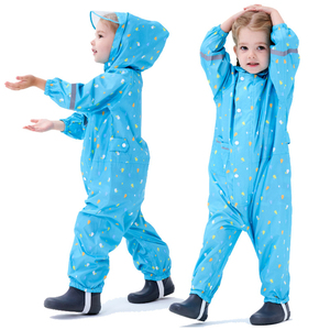 Venta al por mayor de poliéster impermeable de una pieza impermeable para niños niñas traje de lluvia monos con capucha para Tours - Product Image 4