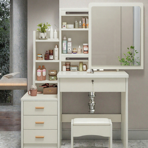 Table de toilette moderne de luxe en panneaux de bois avec miroir LED et tiroir lumineux - pour hôtel et salle de bain - Product Image 3