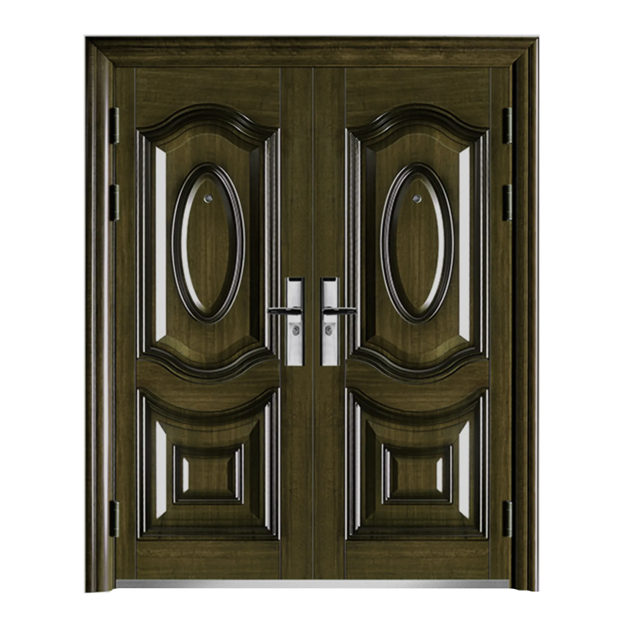 Porte d'entrée de Villa personnalisée en acier à Double feuille, Anti-vol à peau estampillée, portes arrières en acier pour la maison