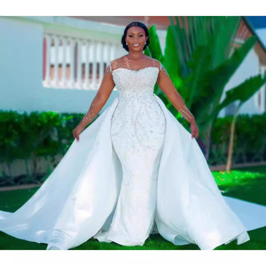 French Style Strapless Satin Wedding Dress Mermaid Silhouette Off White Ivory White Natural Waistline Hollow Design - Product Image 1