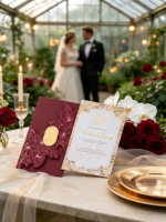 Kit d'invitation de mariage de luxe en papier coton avec impression typographique, logo personnalisé, marquage à chaud, cartes de réponse au menu, cartes de rappel de date disponibles séparément
