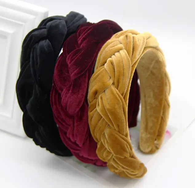 3.8cm wide women autumn winter hair hoop accessories solid color fluffy velvet braid fashion headband