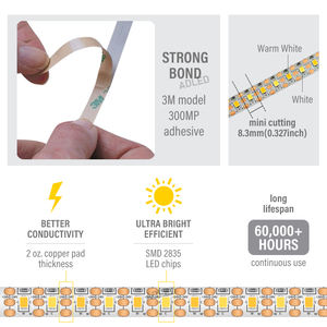 Bande LED SMD CCT blanc réglable 24V CRI90 2835 120 LED, dimmable, double blanc, compatible avec les contrôleurs Zigbee DALI Bluetooth - Product Image 6