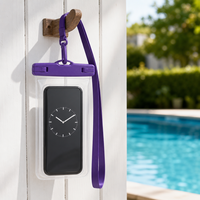 Pochette étanche transparente pour téléphone avec fermeture coulissante violette et cordon tressé, sac étanche personnalisé avec logo pour la natation, le camping et les voyages