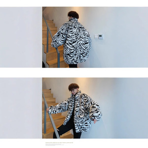 Kışlık Düşük Yaka Sıcak Kalın Palto Erkek Sokak Giyim Büyük Beden Oversize Leopar Desenli Suni Kürk Ceket - Product Image 6