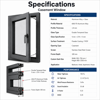 Ventanas y Puertas Abatibles de Doble Acristalamiento, Modernas, de Aleación de Aluminio, Anti-Impacto e Insonorizadas, con Certificación NFRC
