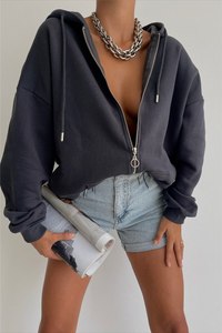 Sudaderas con capucha de gran tamaño con cremallera, <span class=keywords><strong>ropa</strong></span> deportiva básica Y2k para mujer, moda callejera coreana, sudaderas informales para mujer, chaquetas de manga larga, 1 Sol - Product Image 5