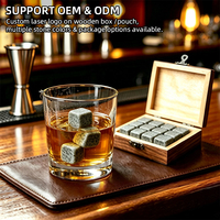 Pierres à whisky en bois pour vin glacé, ensemble cadeau avec sac en velours et pincettes, pierres réfrigérantes pour whisky, ustensiles de bar