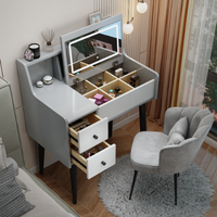 Coiffeuse Moderne à Tiroirs Séparés avec Miroir Lumineux Escamotable et Couvercle Rabattable pour Chambre à Coucher