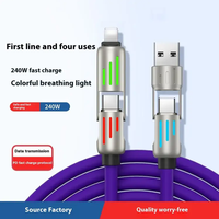Câble haute vitesse 240w 1 m Tyep C vers Type C premium 4 en 1 connecteurs multiples câble de données de charge rapide pour ordinateur portable iphones et android
